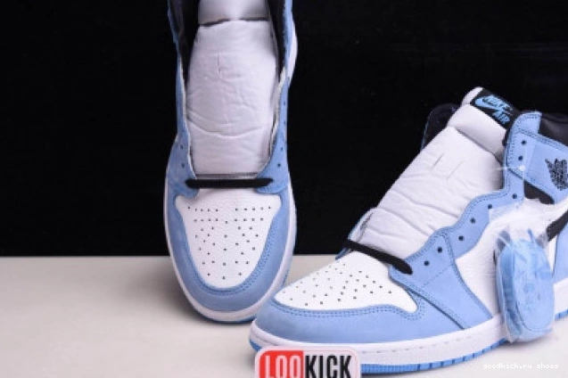 UNIVERSITY RETRO 555088-134 JORDAN 1 HIGH WHITE BLUE AIR BLACK 0719